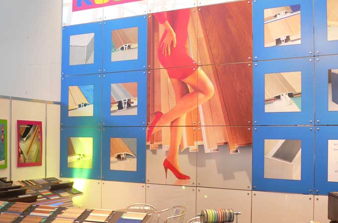 Graphics lined up on a wall.